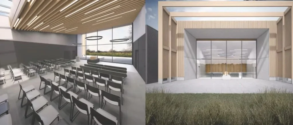 Design by Benchmarks Architects showing the projected £7m crematorium at Mepal, Cambridgeshire.