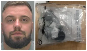 Mirjan Gjoni, 24, was pulled over by police and found to have wraps of cocaine hidden in a roll-on deodorant.