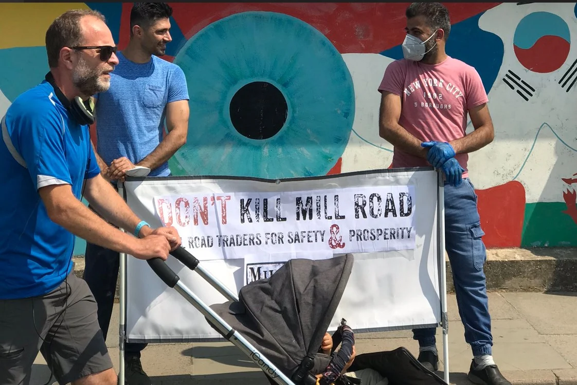 June 2020, and Mill Road traders’ association protest closure of Mill Road bridge PHOTO: Twitter