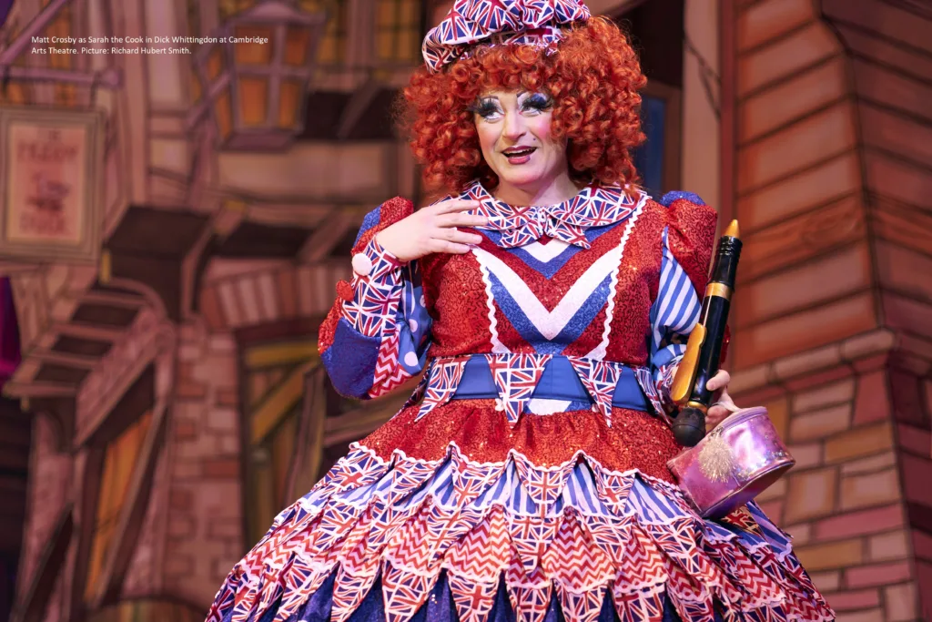 Matt – the consummate panto dame on stage in Cambridge