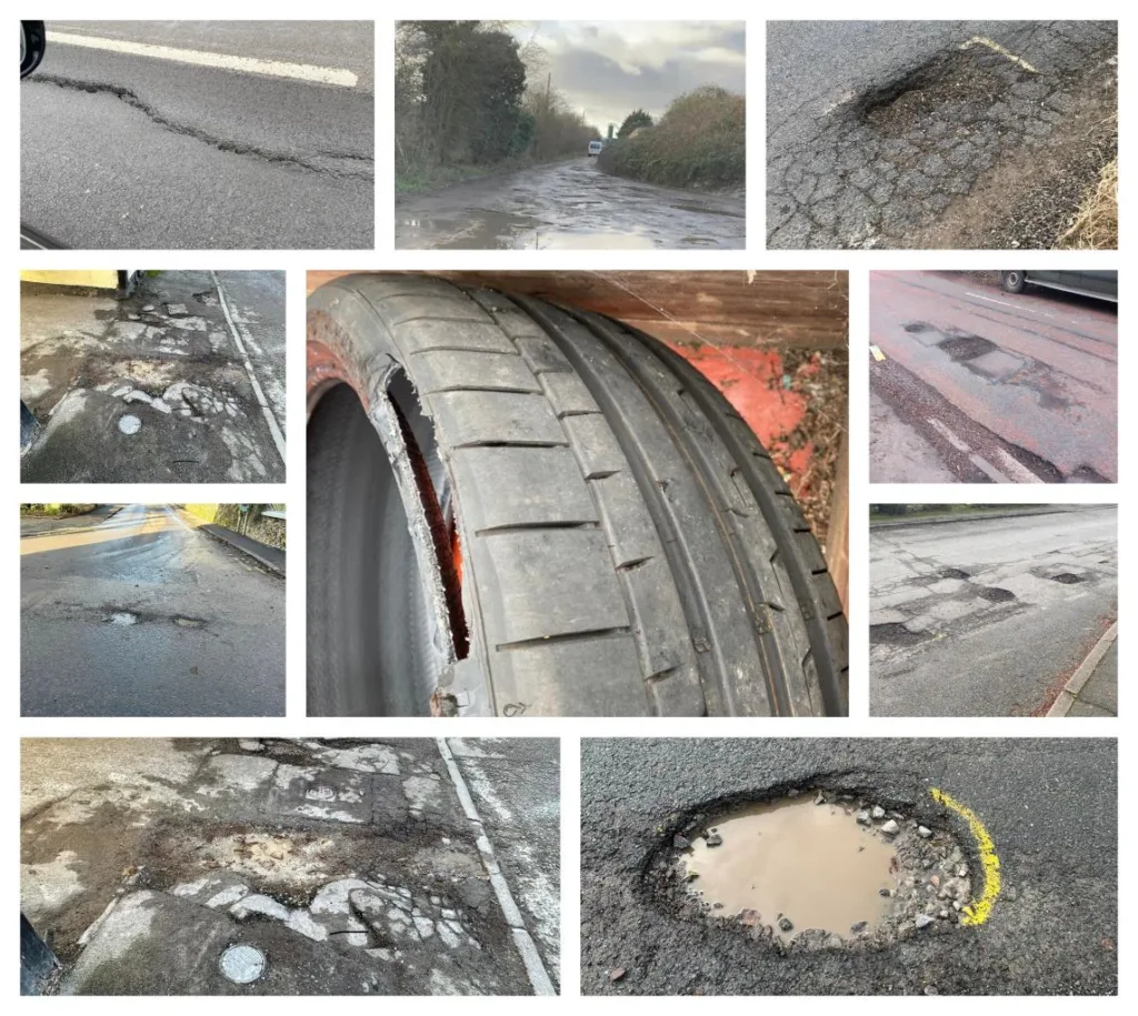 Just some of the potholes reported to CambsNews and of the damage they cause to cars and other vehicles