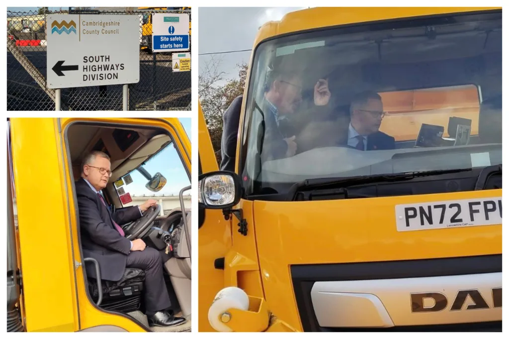 On a visit to the Whittlesford Highways Depot last October to “hear about our winter maintenance plans and preparedness from members of our hardworking team. Not sure I’ve got a career as a gritter driver beckoning though”.