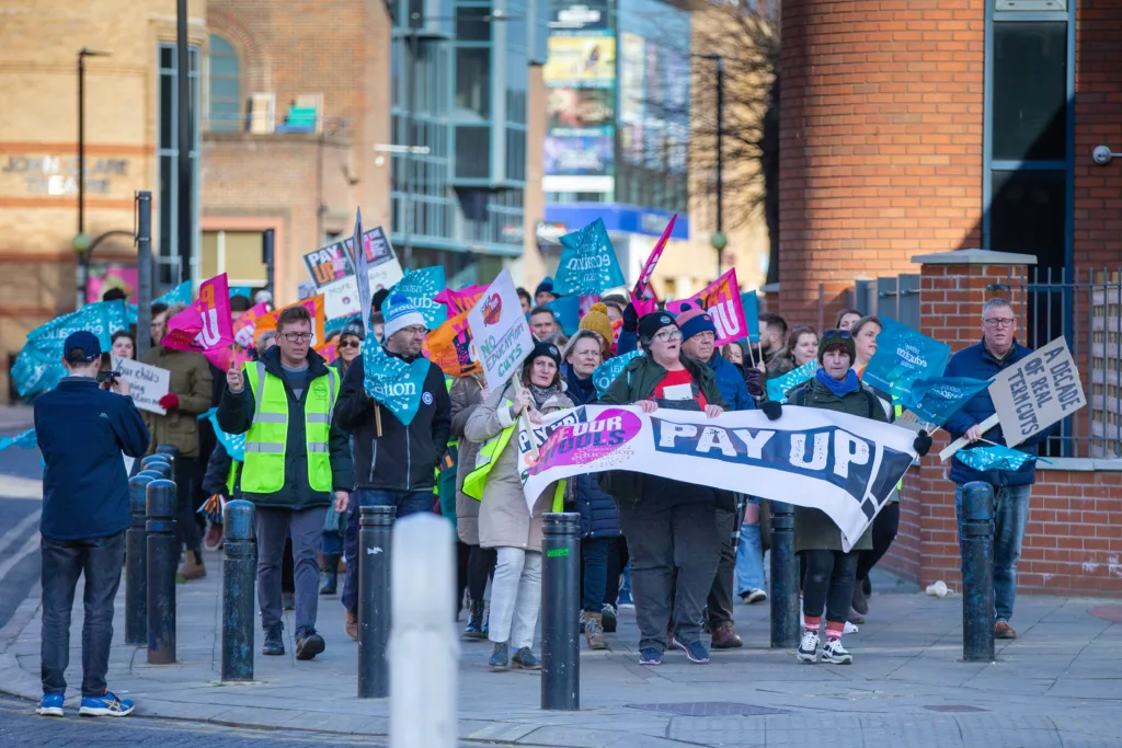 Day of protest by Peterborough teachers who joined a march to protest about pay and conditions; other unions and supporters joined them. PHOTO: Terry Harris