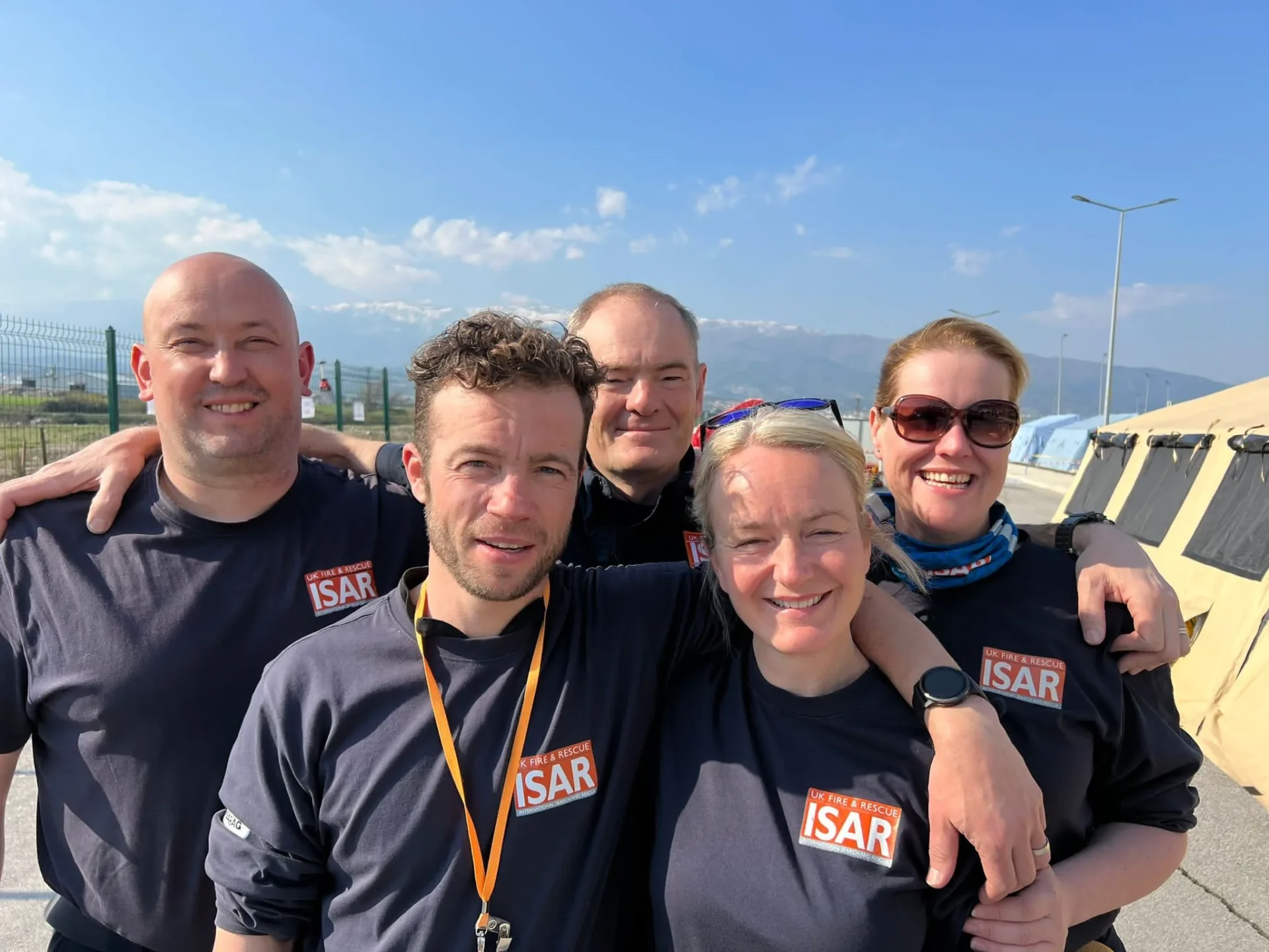 Turkey6 (002) - News for Peterborough and Cambridgeshire News for Peterborough and Cambridgeshire - The five-strong UKISAR Medical Team – Back row (left to right) Al Hislop, Malcolm Russell, Amelia Weave. Front row (left to right). Lee Greenwood and Deborah Swann