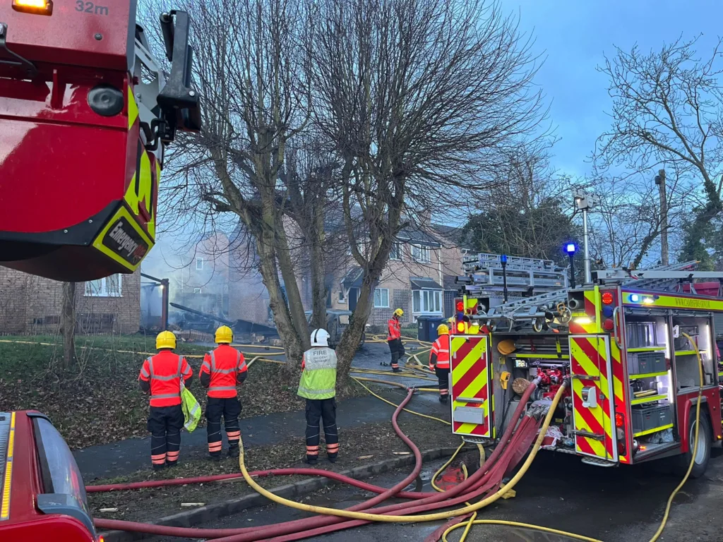Fire crews at the scene of a blaze in Caxton Road, Bourn, near Cambourne on Saturday. No one was injured. 
