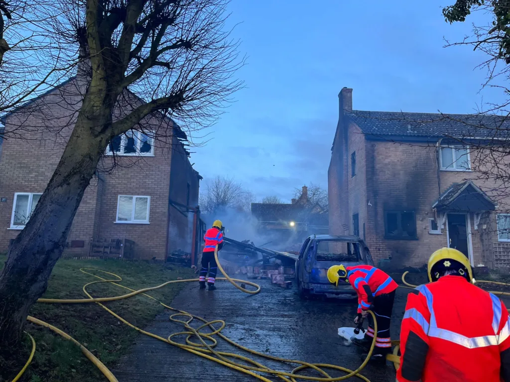 Fire crews at the scene of a blaze in Caxton Road, Bourn, near Cambourne on Saturday. No one was injured. 
