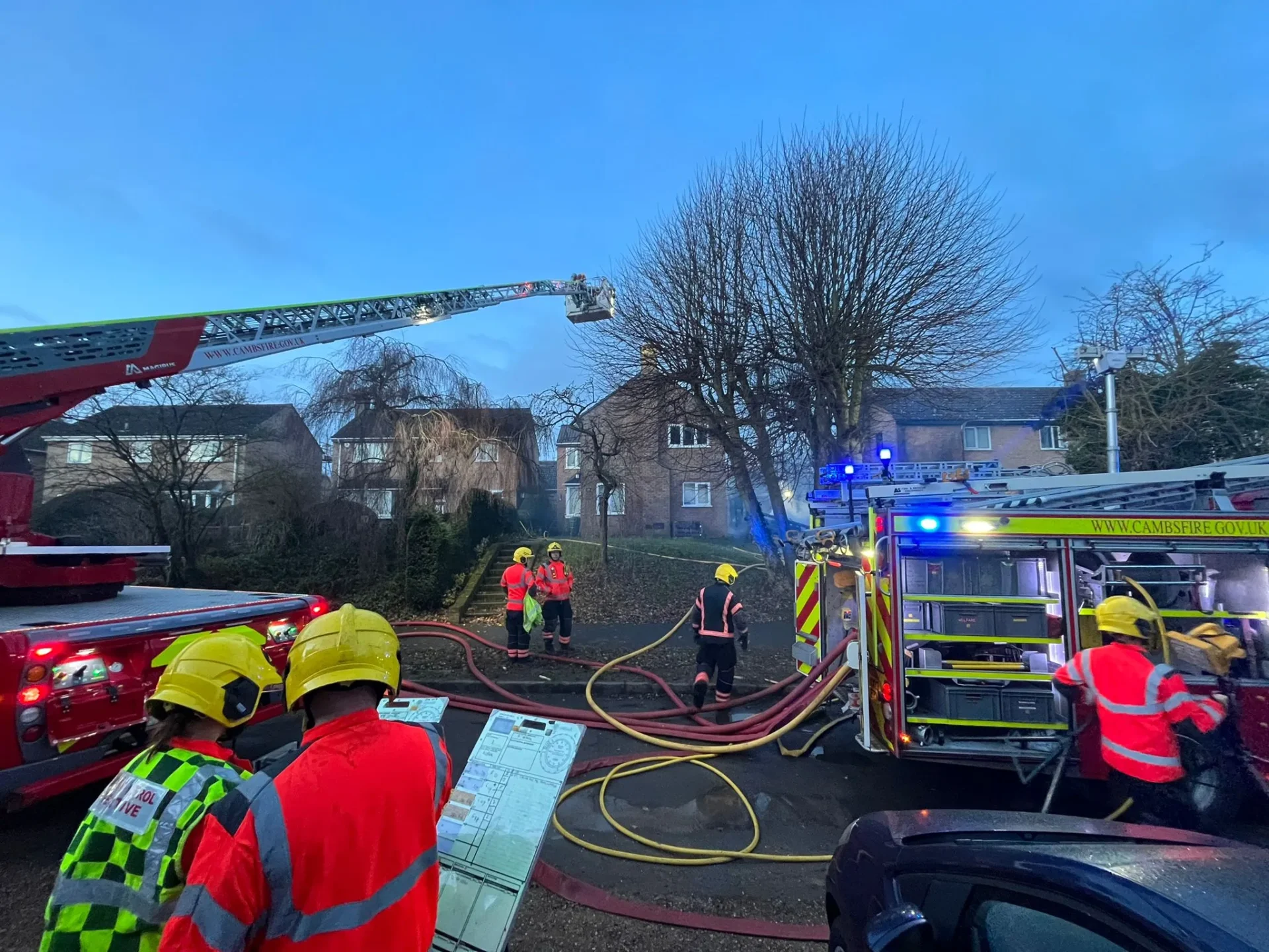 bourn fire 3 - News for Peterborough and Cambridgeshire News for Peterborough and Cambridgeshire - Fire crews at the scene of a blaze in Caxton Road, Bourn, near Cambourne on Saturday. No one was injured.