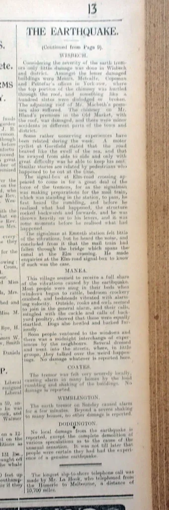 In the 20th century local newspapers played their part in reporting on earthquakes. RESEARCH: Mike Petty