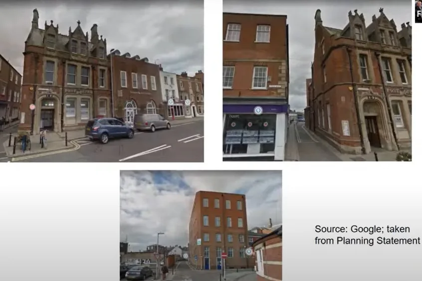 The former telephone exchange building dates from the 1970s and comprises a four-storey building with frontage to Post Office Lane and Alexandra Road which lies to the south of Bridge Street.