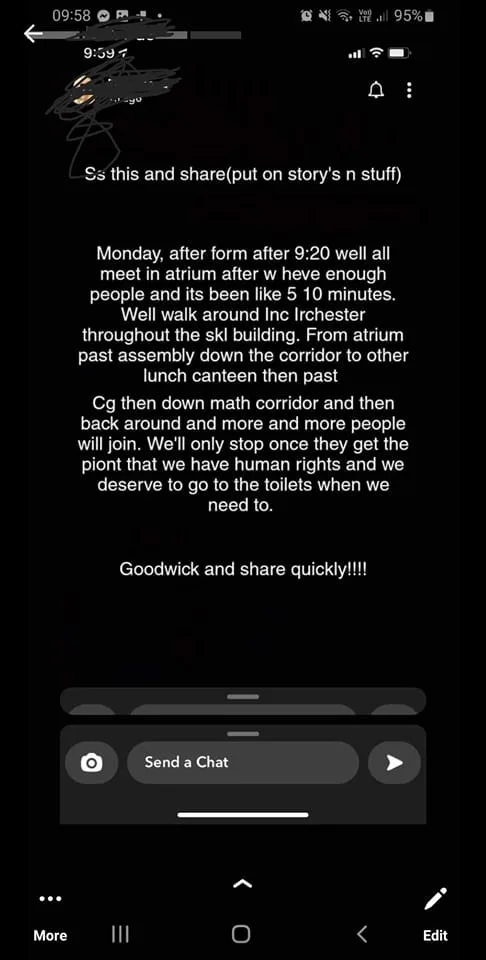 Student protest organisers circulated via social media precise details of their demonstration at the Neale Wade Academy, March. “Monday, after form at 9.20am will all meet in the atrium,” says the message obtained by CambsNews. 
