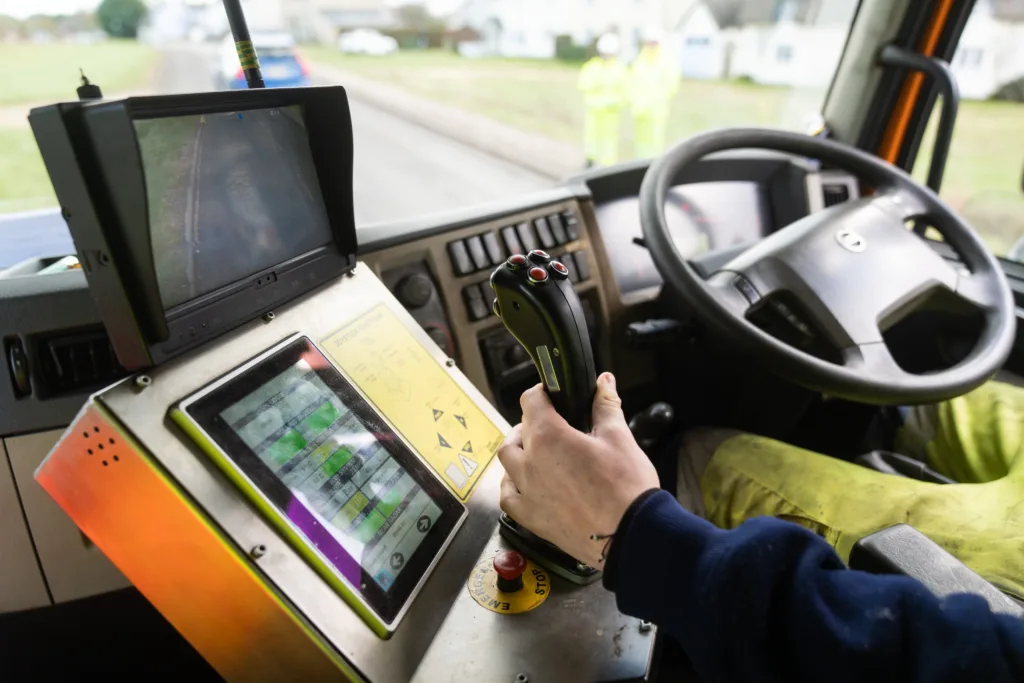 Cllr Alex Beckett, chair of the highways and transport and committee at Cambridgeshire County Council, who has been to see for himself both methods being used to resolve the county’s pothole crisis. Here looking at Dragon patchers