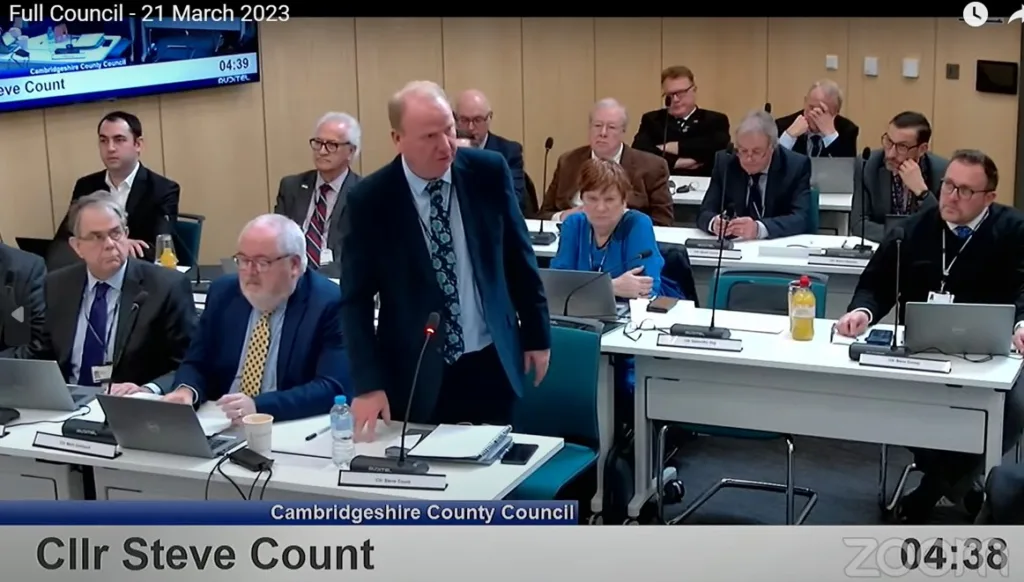 A motion was put by opposition leader Cllr Steve Count together with public questions and a petition at full council today calling for a local poll at the same time as council elections in May.