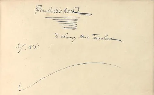 GE Inscription: Dickens inscribed the manuscript as a gift to his friend Chauncy Hare Townshend, who bequeathed it to Wisbech and Fenland Museum.