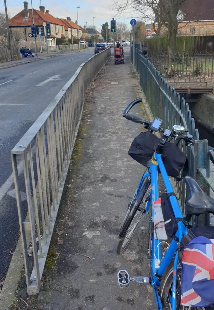 John Morris: “A few photos of the so-called shared use paths around the ring road and the pedestrianised high street where cycling is prohibited from 10am to 4pm most days”. PHOTO: John Morris 