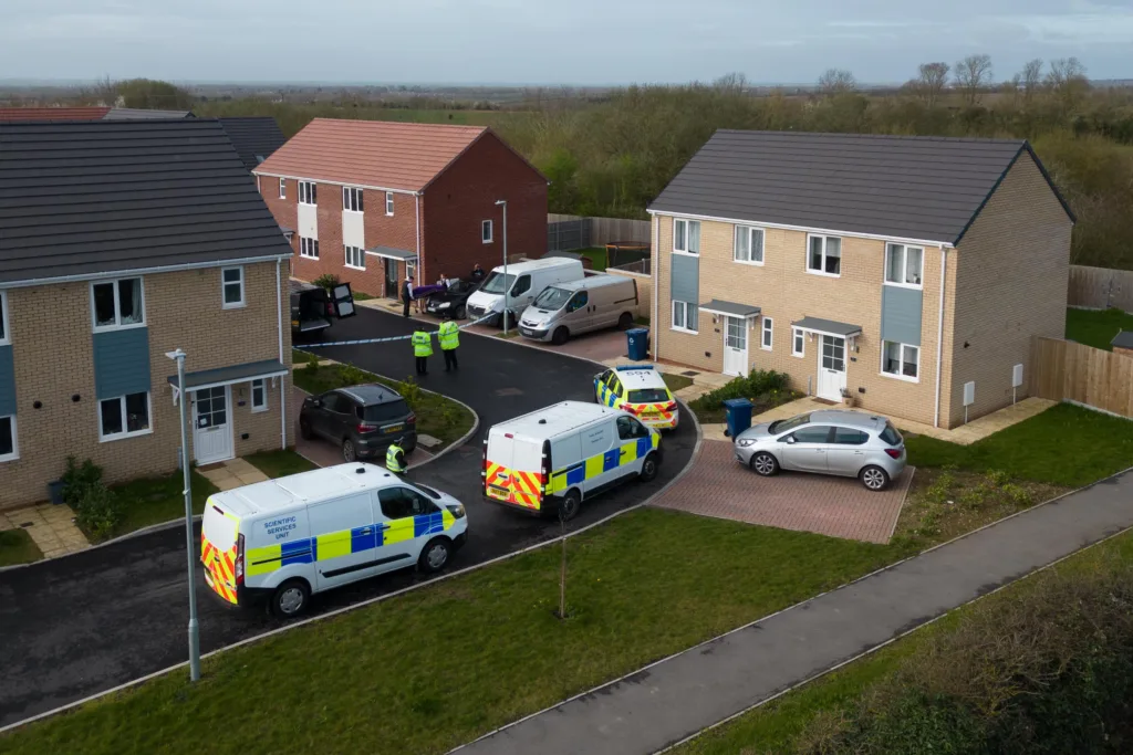 Scene of one of two murders in Cambridgeshire last night: police at a house in Meridian Close, Bluntisham, where the body of one of the victims was found at just after 9pm following reports reports of gunshots.Picture by Terry Harris.