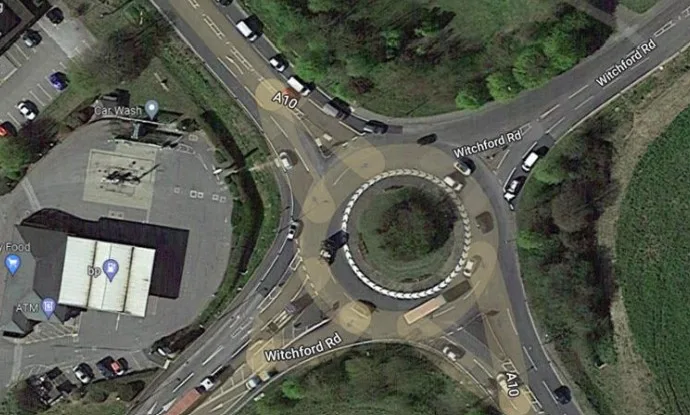 Aerial view of Lancaster Way roundabout GOOGLE Aerial view of Ely roundabout GOOGLE