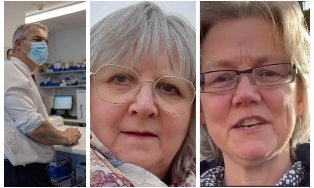 Steve Barclay MP (left) with the councillors trying to support Sutton as its faces closure of its village GP surgery. On the right: Cllr Anna Bailey, East Cambs Council leader and Cllr Lorna Dupre, the local councillor who has already got 2,000 signatures on a petition.