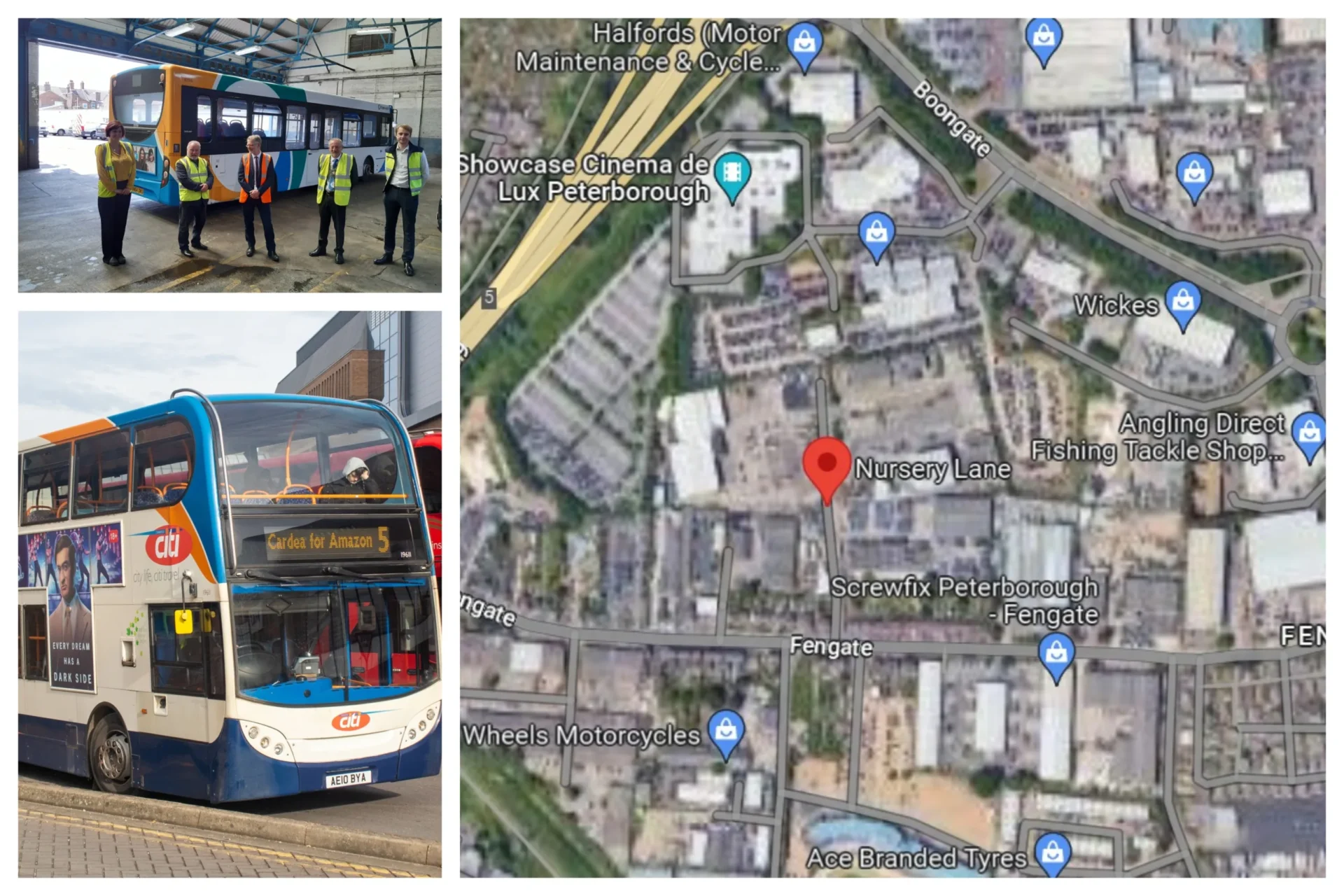 bus final - News for Peterborough and Cambridgeshire News for Peterborough and Cambridgeshire - Nursery Lane, Peterborough, which could be home to new £20m bus depot. Top left: Visit 2 years ago to Stagecoach bus depot by city councillors.