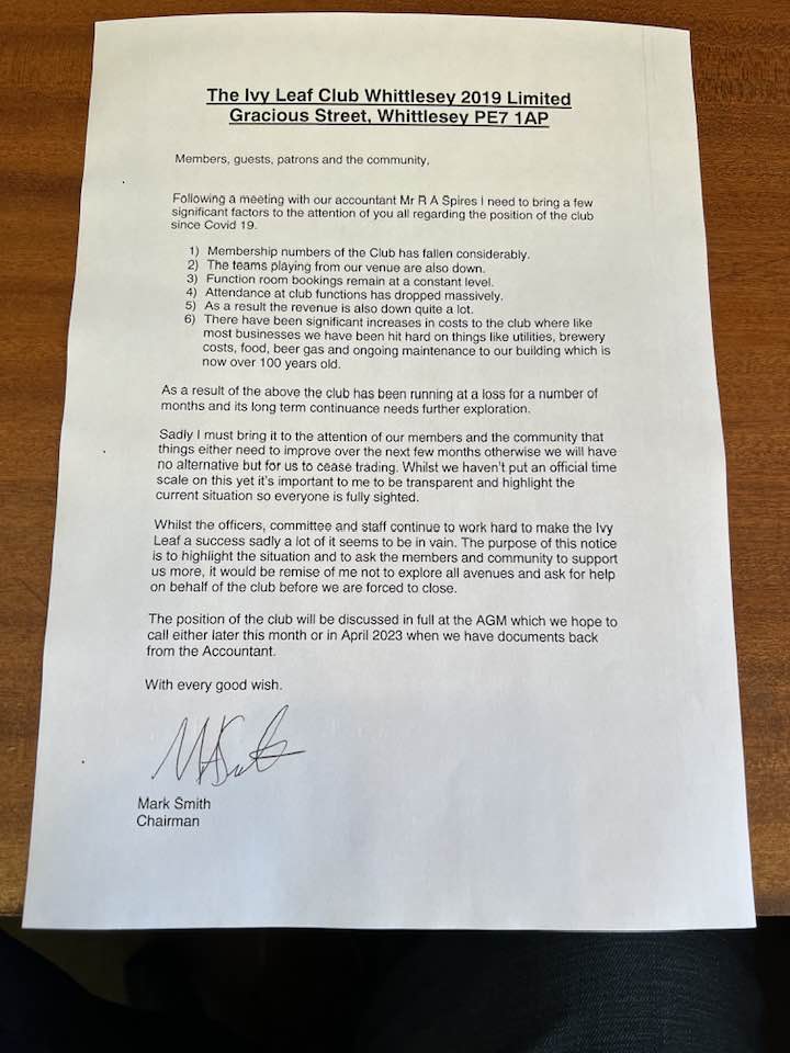 Letter from club chairman Mark Smith