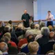 Local councillor Mark Inskip tweeted: “A packed daytime meeting in Sutton to hear from Cambridgeshire and Peterborough ICS (Integrated Care System) about the loss of the GP surgery in Sutton. PHOTO: Mark Inskip
