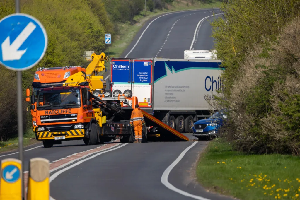 Jack-knife lorry driver arrested following A605 crash near Peterborough