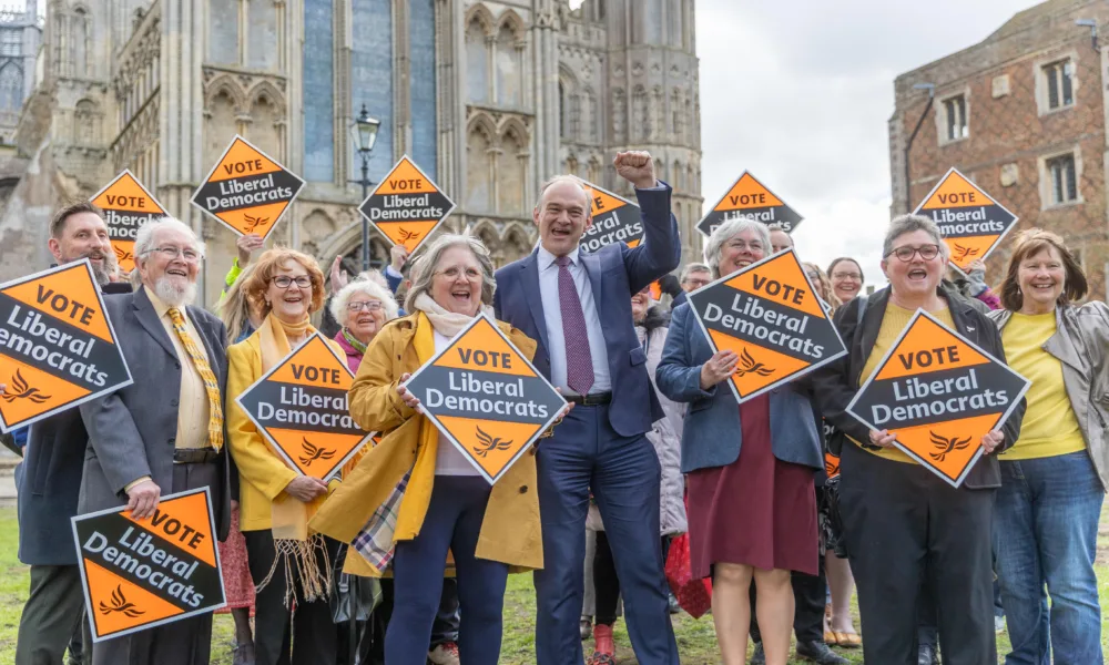 Sir Ed on a visit to Ely used the example of by election victories at Amersham and North Shropshire as evidence of a breakthrough in “true blue Tory heartlands – and we think we can beat Conservatives here”. Picture: TERRY HARRIS