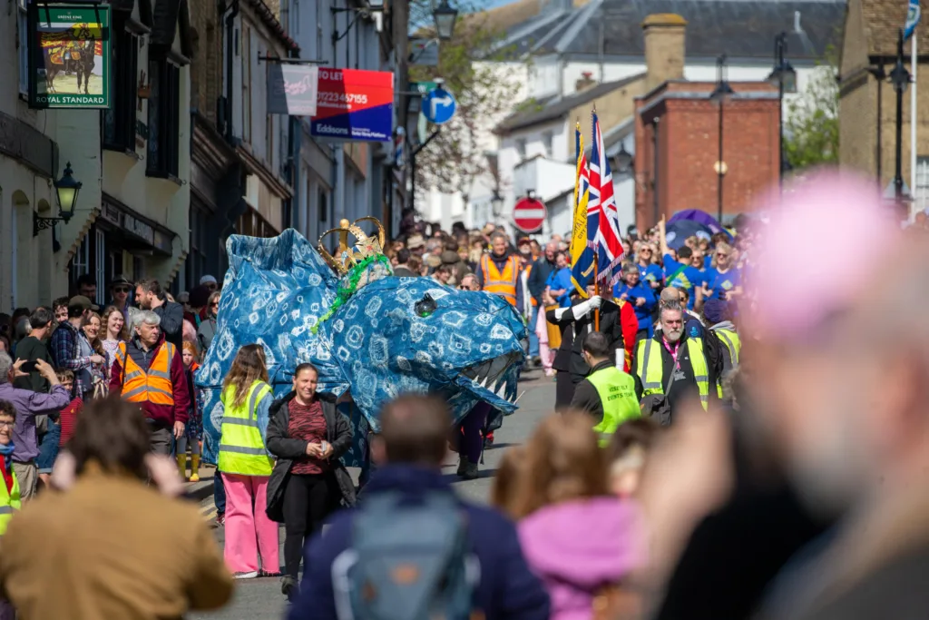 Dubbed ‘Coronation Eel Day’ the spectacular eel focal point snaked its way from Cross Green through the streets to Jubilee Gardens to begin a packed day of events by the river. Picture: TERRY HARRIS 