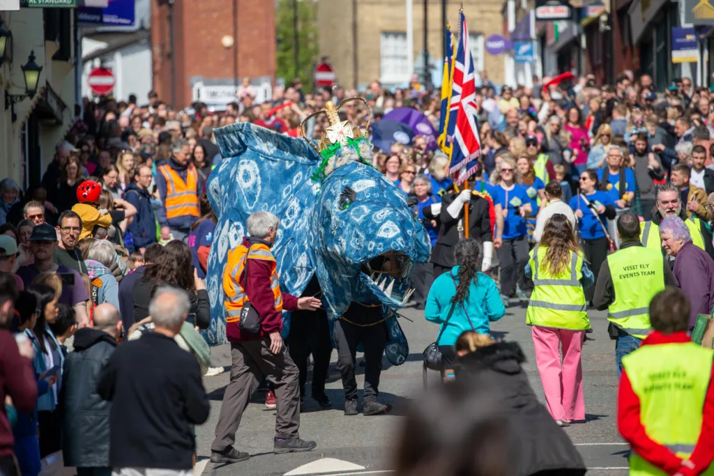 Dubbed ‘Coronation Eel Day’ the spectacular eel focal point snaked its way from Cross Green through the streets to Jubilee Gardens to begin a packed day of events by the river. Picture: TERRY HARRIS 
