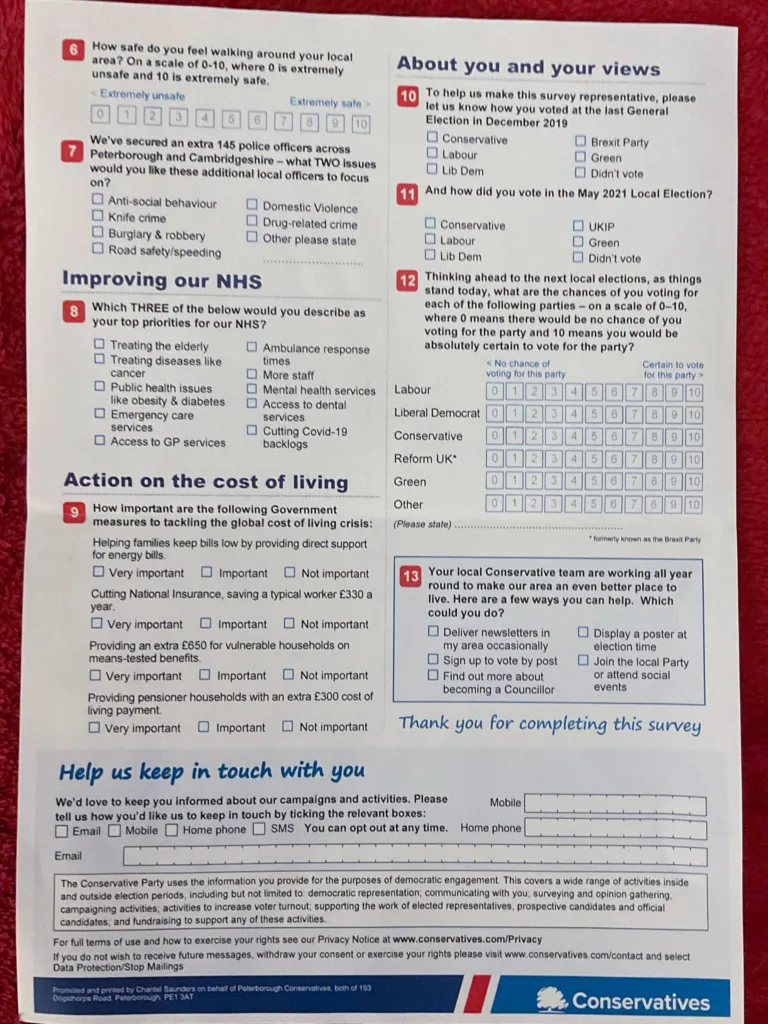 The survey sent out by Cllr Wayne Fitzgerald: “I can communicate as a councillor with residents whenever and however I want as their elected member.”