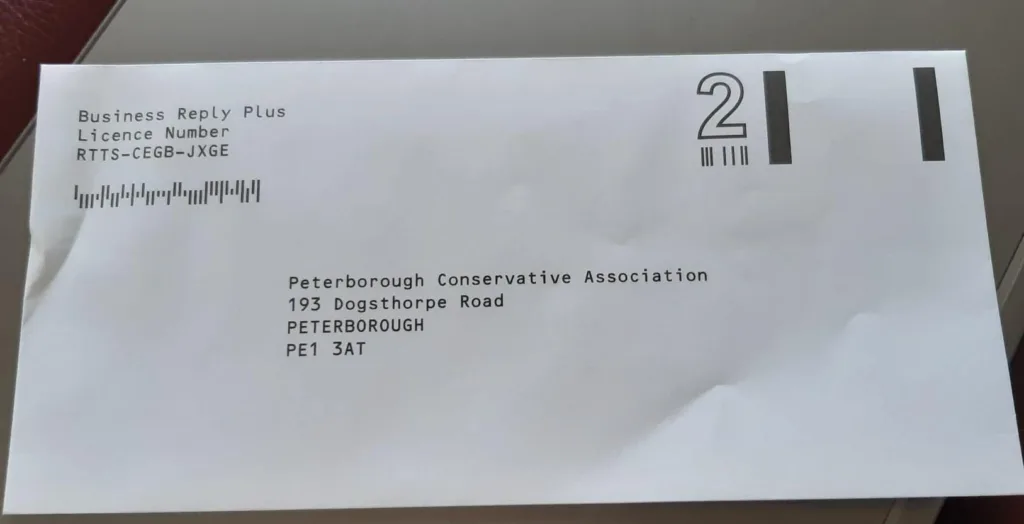 Reply paid envelope enclosed with letter and survey sent out by Cllr Wayne Fitzgerald