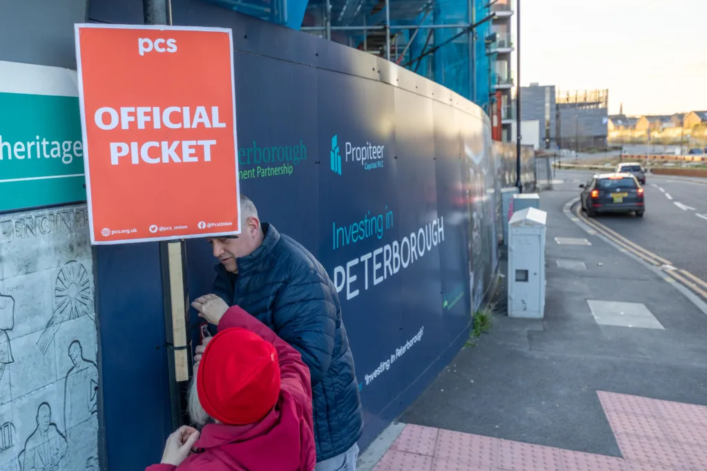 Union boss: “There are some who think all civil servants are bowler hat Sir Humphrey types – well they’re not. Most of these are hardworking ordinary people” Picket line at Peterborough Passport Office. PHOTO: Terry Harris 