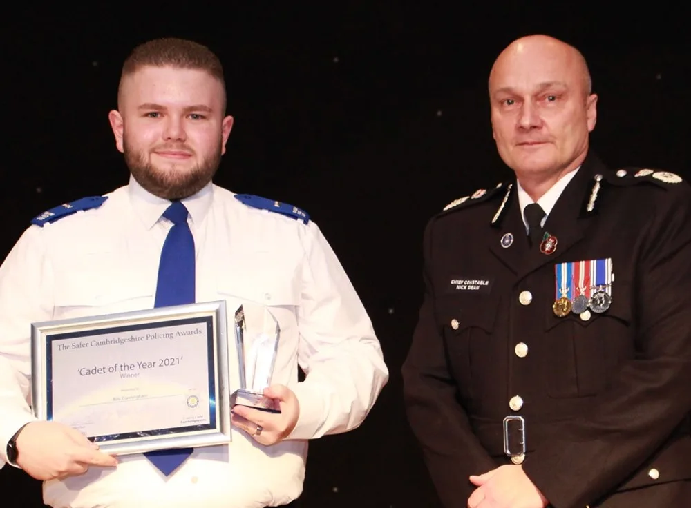 Billy has often been praised for his work and is a past winner of cadet of the year at Cambridgeshire police annual awards ceremony.