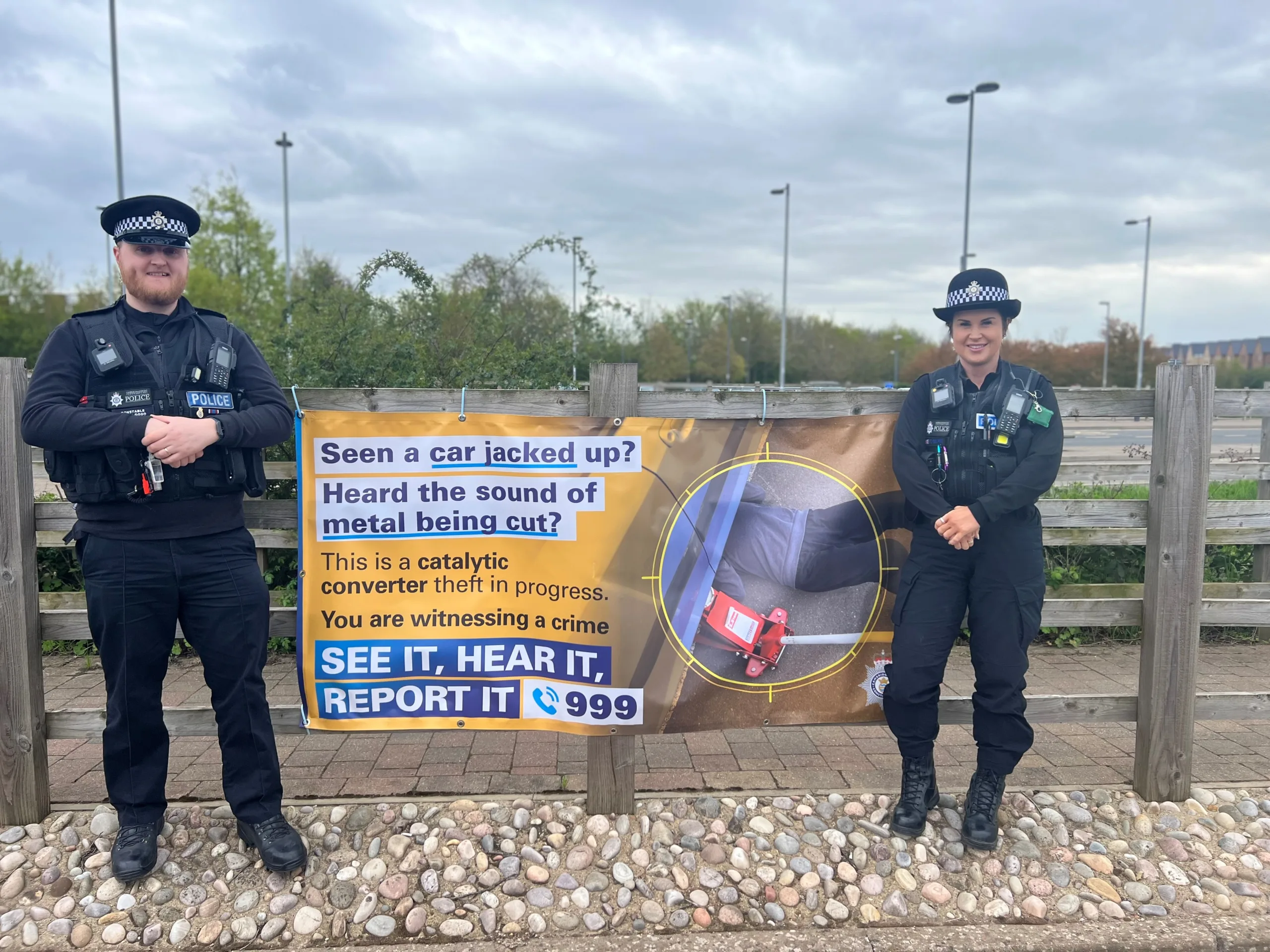 PCs James and Nicola at Trumpington Park and Ride. Police will offering 100 drivers the opportunity to get their vehicle marked with Selectamark kits on 14 May at Kwik Fit in Redwongs Way, Huntingdon. PCs James and Nicola at Trumpington Park and Ride. Police will offering 100 drivers the opportunity to get their vehicle marked with Selectamark kits on 14 May at Kwik Fit in Redwongs Way, Huntingdon.