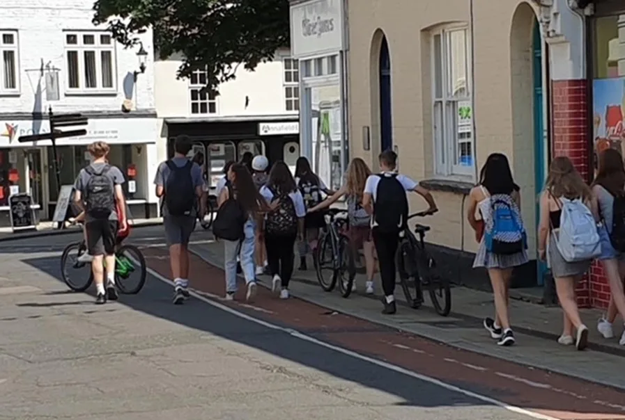 George Street, Huntingdon, Pedestrians and Cyclist should “share with care”. George Street, Huntingdon, Pedestrians and Cyclist should “share with care”.