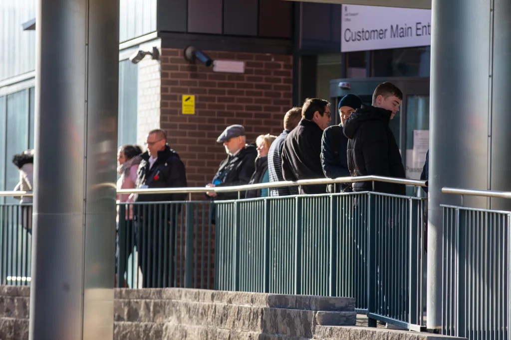 Queuing at Passport Office, Peterborough, today. PHOTO: Terry Harris 