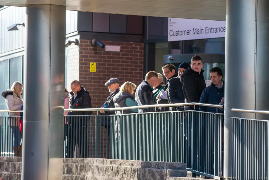 Queuing at Passport Office, Peterborough, today. PHOTO: Terry Harris 