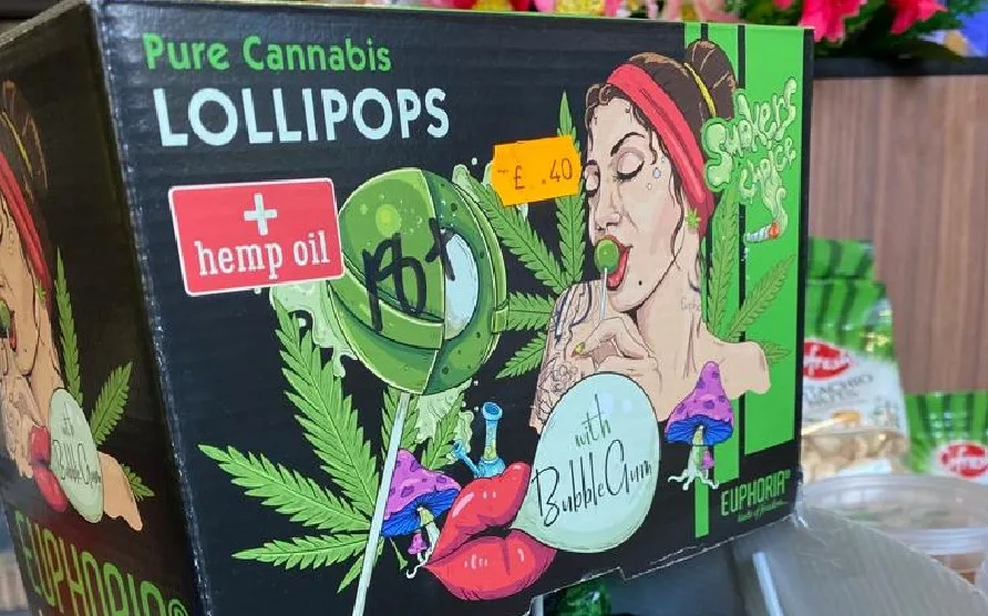 Cannabis lollipops were seized and tests later showed they contained Tetrahydrocannabinol (THC), a cannabinol derivative and component of cannabis-related material. Cannabis lollipops were seized and tests later showed they contained Tetrahydrocannabinol (THC), a cannabinol derivative and component of cannabis-related material.