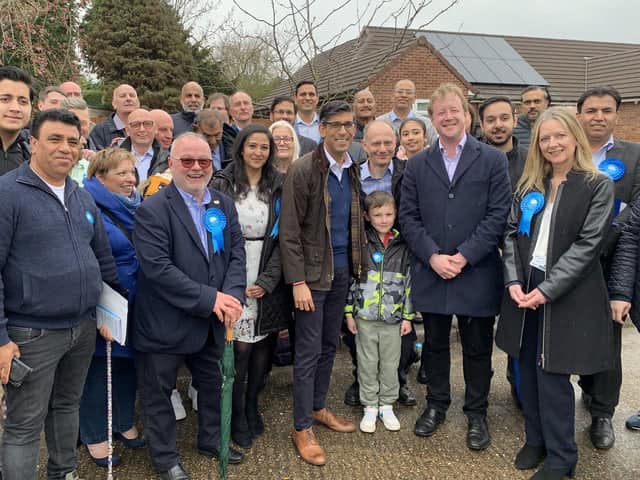 Cllr Wayne Fitzgerald (3rd left) with Prime Minister Rishi Sunak and Peterborough MP Paul Bristow. The prime minister was on a whirlwind visit to the city ahead of local elections. Cllr Wayne Fitzgerald (3rd left) with Prime Minister Rishi Sunak and Peterborough MP Paul Bristow last week. The prime minister was on a whirlwind visit to the city ahead of local elections.