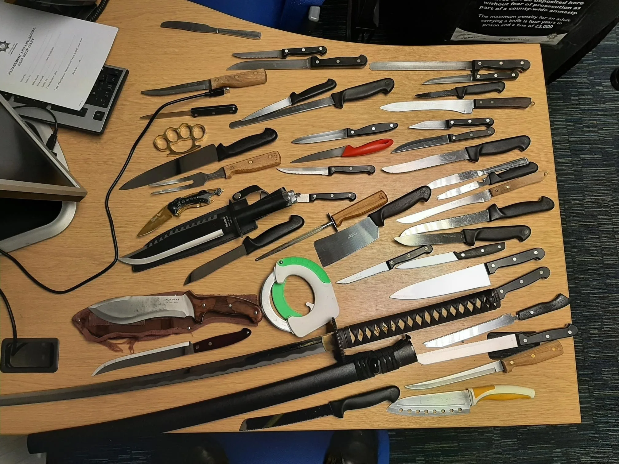 Selection of weapons handed in to Cambridgeshire police in a similar amnesty last November
Selection of weapons handed in to Cambridgeshire police in a similar amnesty last November