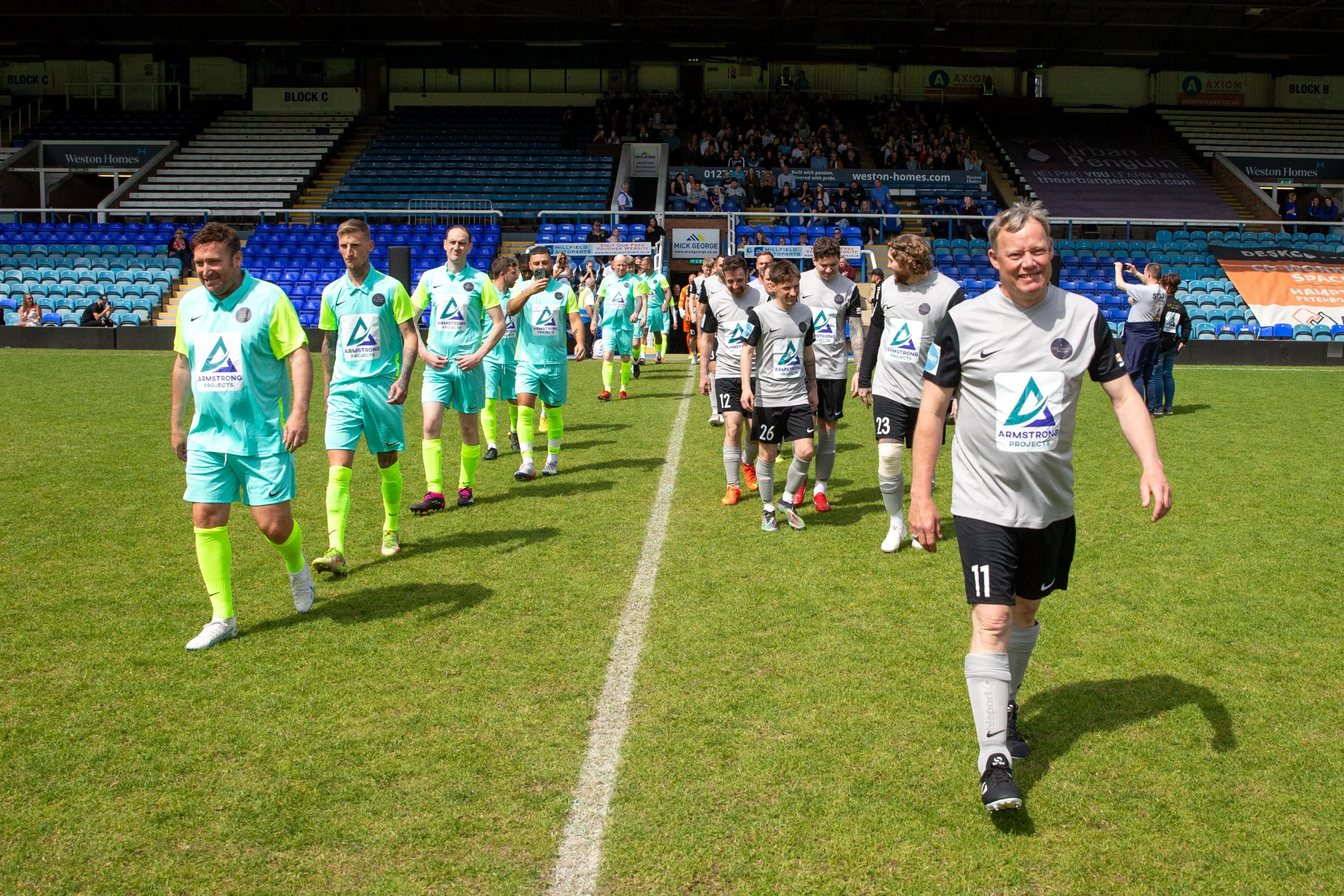 Danny Dyer and James Arthur take part in Sellebrity football match for charity (AMR - Action Medical Research), Weston Homes Stadium, Peterborough, Monday 29 May 2023. PHOTO: Terry Harris.