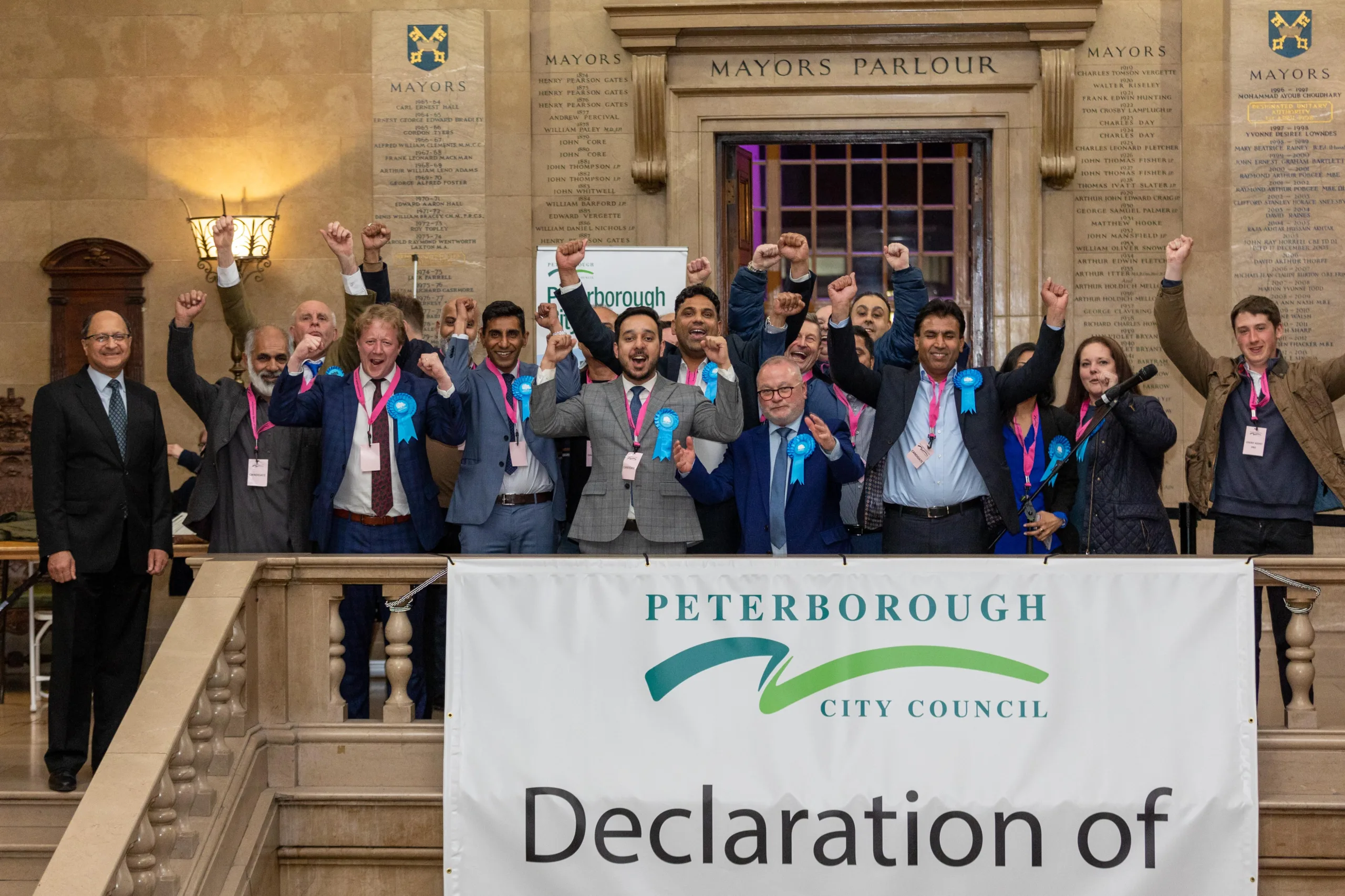 Pictured Conservative supporters, MP’s and councillors celebrate Park Ward Victory gaining 2 seats.
Local election count and results,
Town Hall, Peterborough
Friday 05 May 2023.
Picture by Terry Harris. Pictured Conservative supporters, MP’s and councillors celebrate Park Ward Victory gaining 2 seats. Local election count and results, Town Hall, Peterborough Friday 05 May 2023. Picture by Terry Harris.