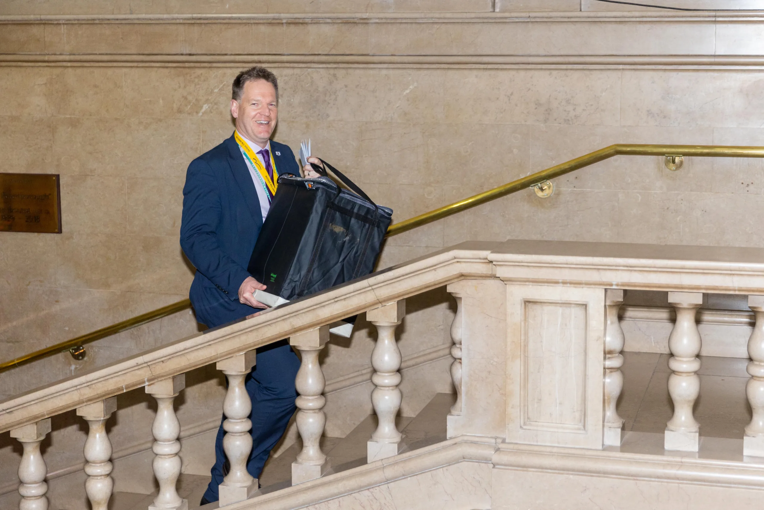 Pictured Matt Gladstone (Chief Exec Peterborough Council) Carries in the last ballot box for Peterborough. Local election count and results, Town Hall, Peterborough Friday 05 May 2023. Picture by Terry Harris