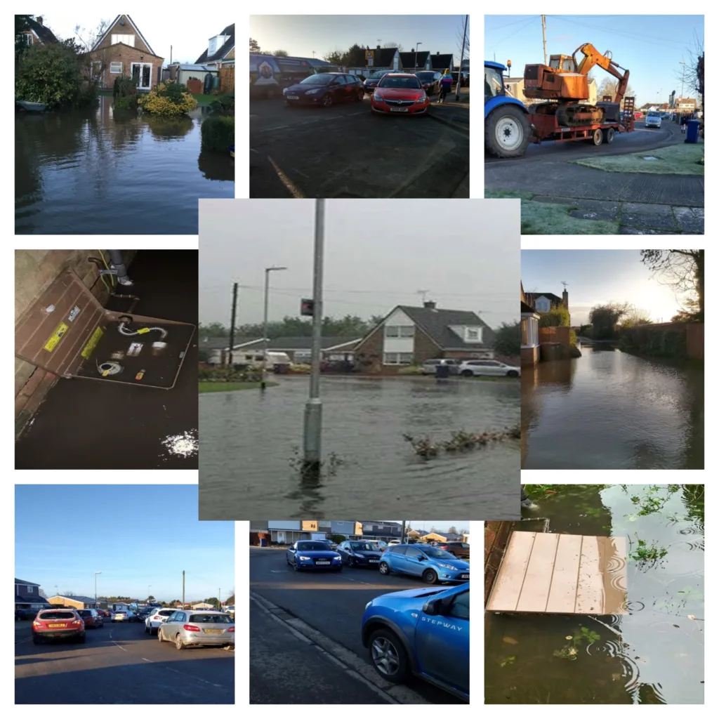 Photos provided to Fenland Council by Victoria Batterham showing flooding and traffic issues in and around the Upwell Road and Cavalry Drive area of March. Building 110 homes  will exacerbate the problems, she fears, and like others wants the planning application turned down.  