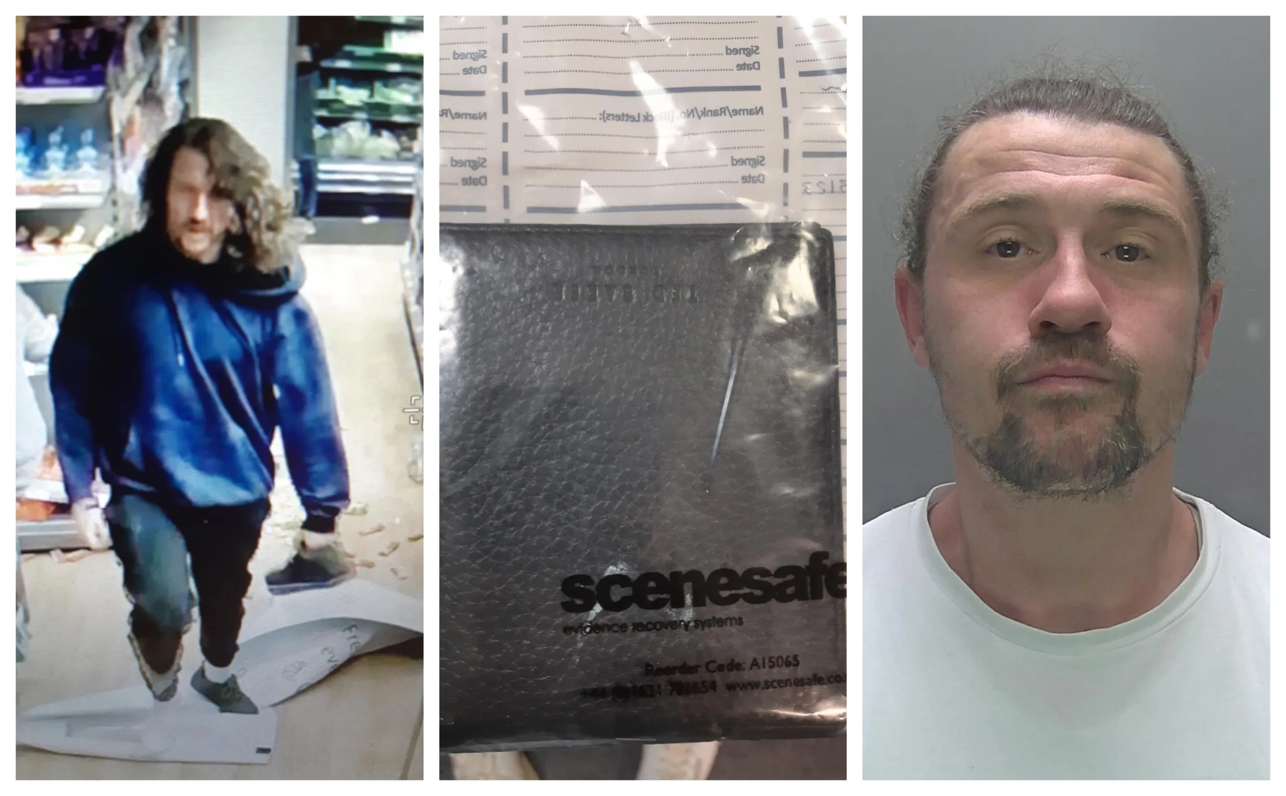 Prolific criminal Patrick Muddiman who robbed a shop in Brampton was caught after leaving his driving licence inside a wallet at the scene. Prolific criminal Patrick Muddiman who robbed a shop in Brampton was caught after leaving his driving licence inside a wallet at the scene.