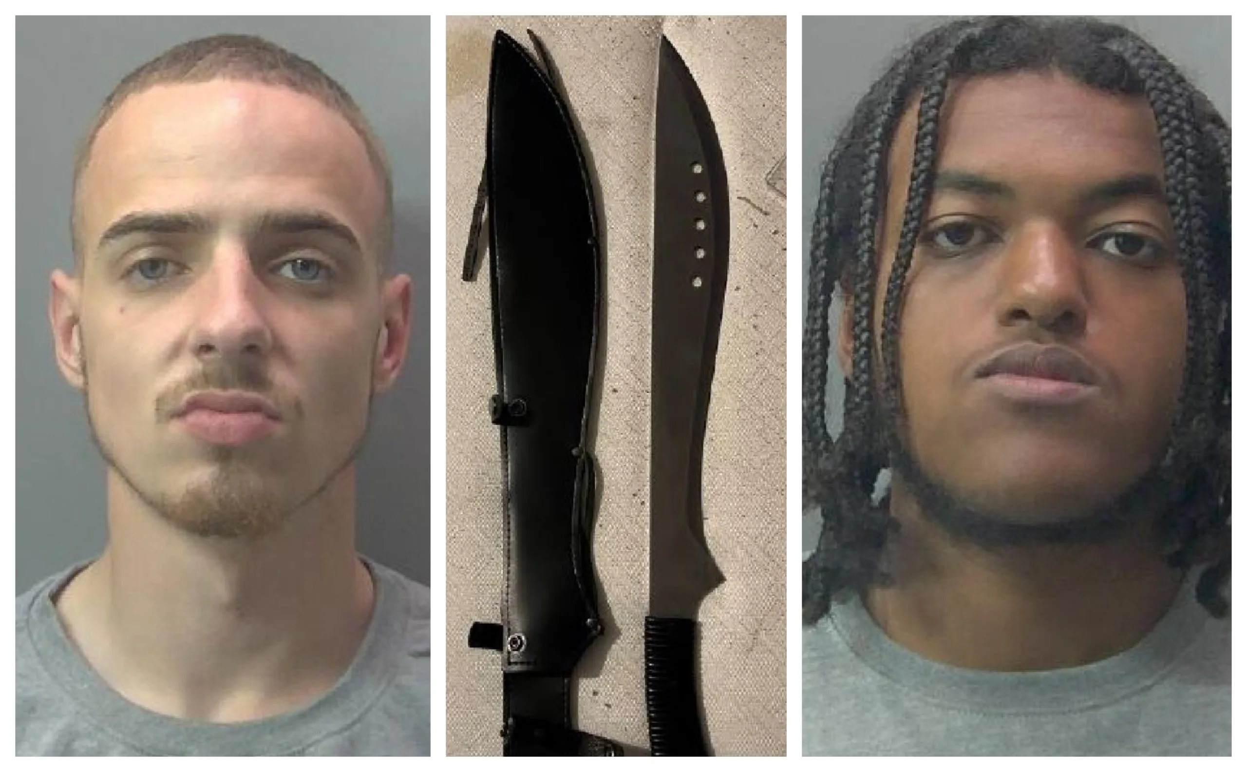 24-year-old Callum Bell and 19-year-old Samual Estifanos with the weapon used to stab victim. 24-year-old Callum Bell and 19-year-old Samual Estifanos with the weapon used to stab victim.