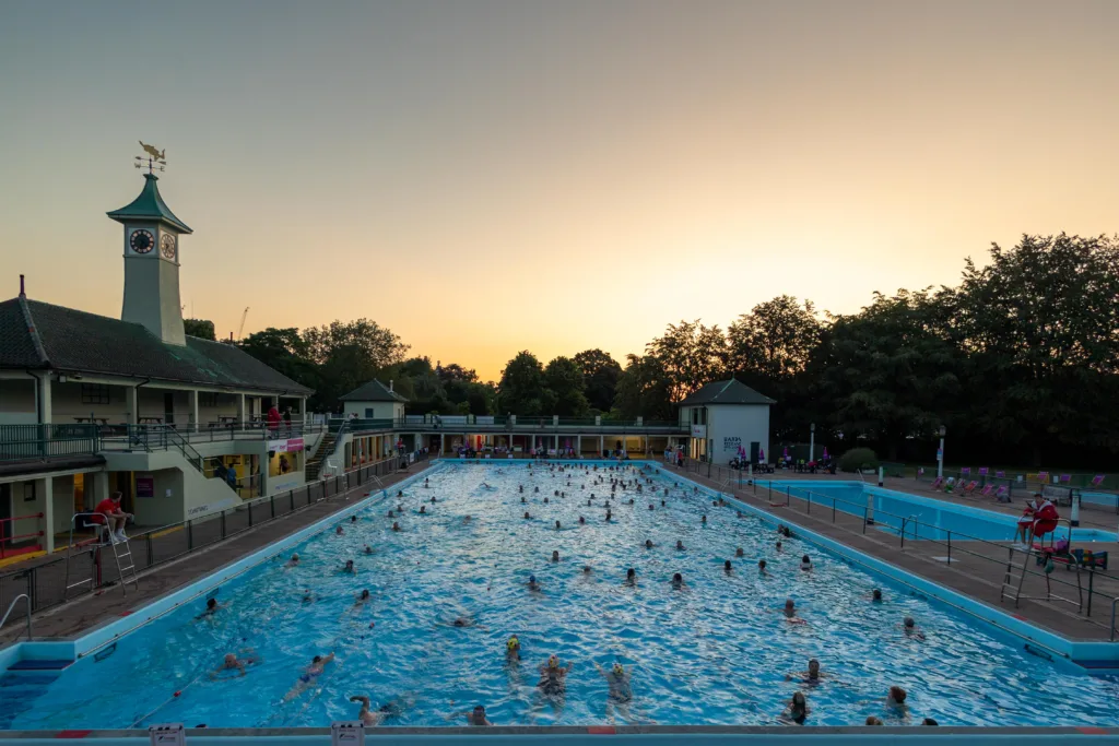 Over 200 swimmers rise early for the 4:30am Summer Solstice Sunrise to take a swim in the city’s Lido Pool,City Lido, Peterborough Wednesday 21 June 2023. Picture by Terry Harris.