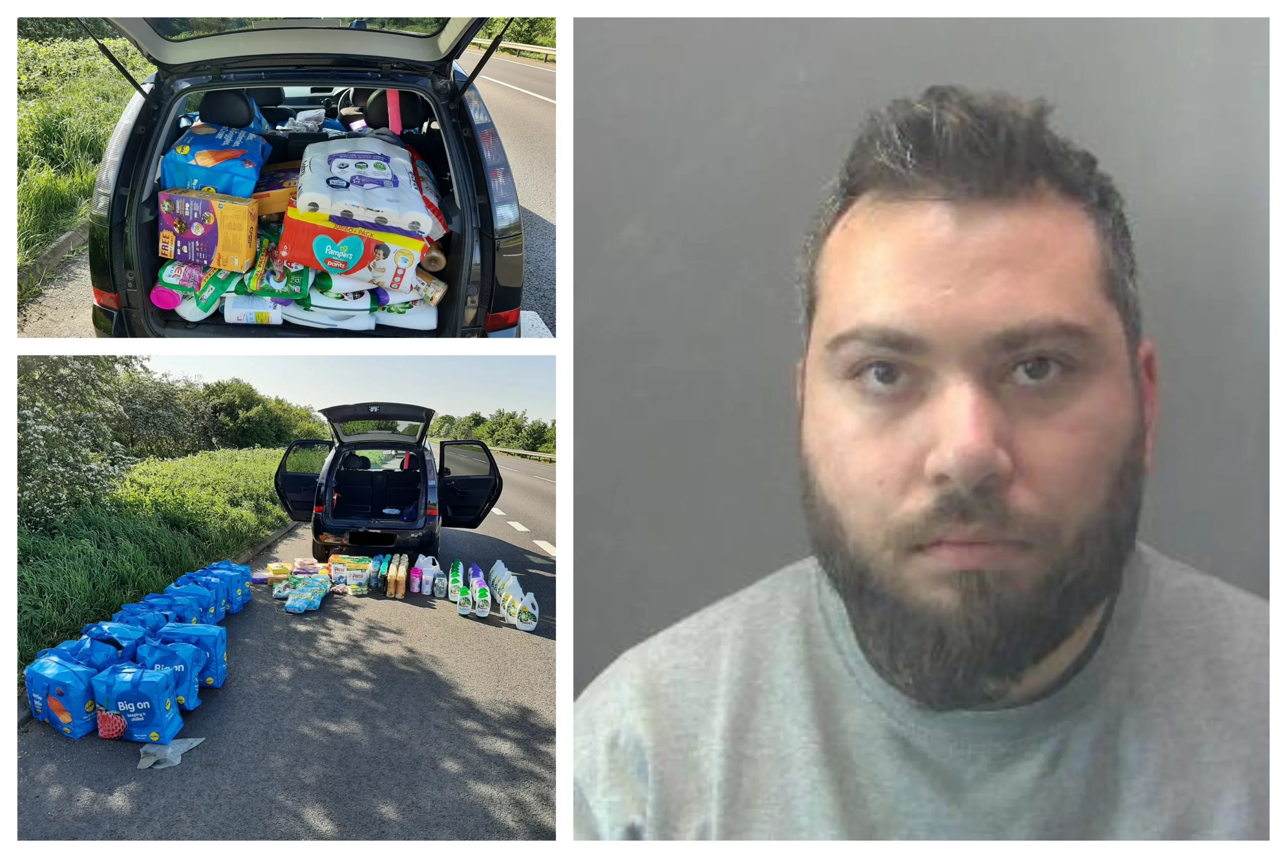 Some of the stolen items found in the Meriva and a custody image of Florin Cristea. Some of the stolen items found in the Meriva and a custody image of Florin Cristea.