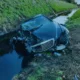 Povilas Petrosevicius caused the Mercedes to spin, come off the road and land in a water-filled ditch. Petrosevicius’ car ended up facing the wrong way on the carriageway. PHOTO: Cambs Police