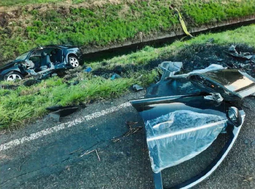 Povilas Petrosevicius caused the Mercedes to spin, come off the road and land in a water-filled ditch. Petrosevicius’ car ended up facing the wrong way on the carriageway. PHOTO: Cambs Police