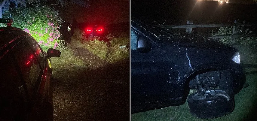 Photos released by Cambridgeshire police after a stolen car rammed a police vehicle, but the thieves were then stopped by police stinger. 